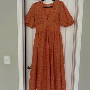 Barbour Orange Puff Sleeve V-Neck Sundress